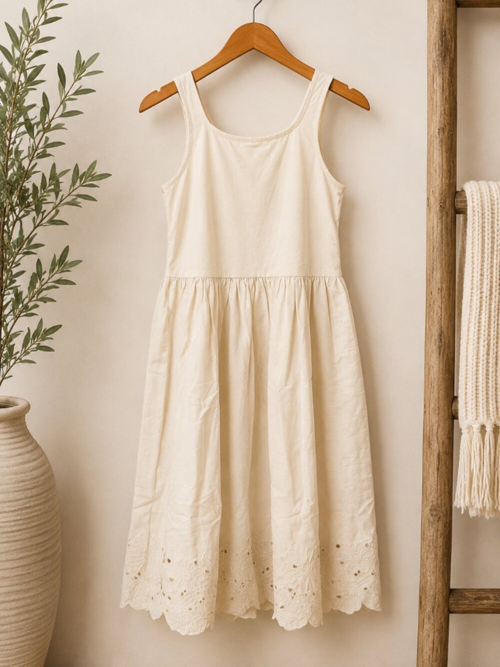 .Crew Girls Ivory Eyelet Hem Cotton Dress Size 8 NWT